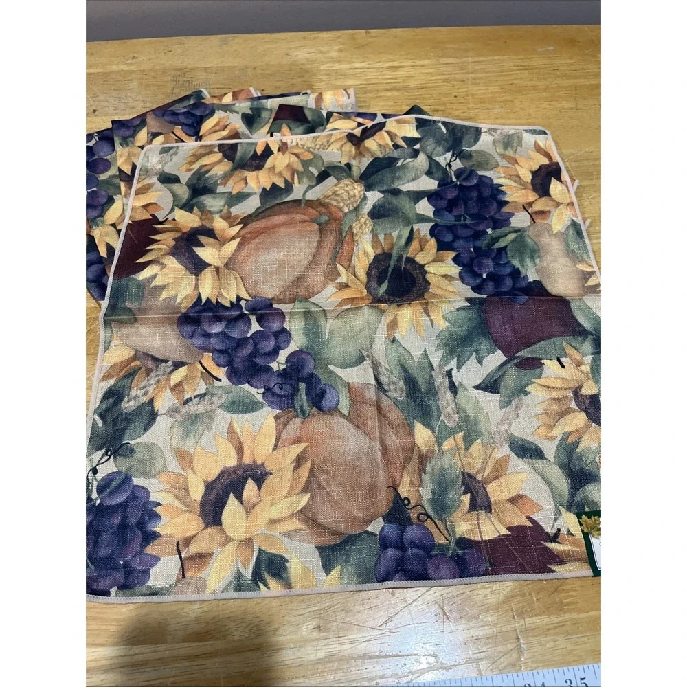 Holiday At Home Fall Sunflower Pumpkin Grape Cloth Napkins Set Of 9 17x17